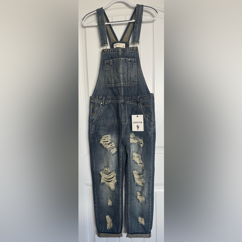 NWT Pistola Distressed Denim Overalls Size Small